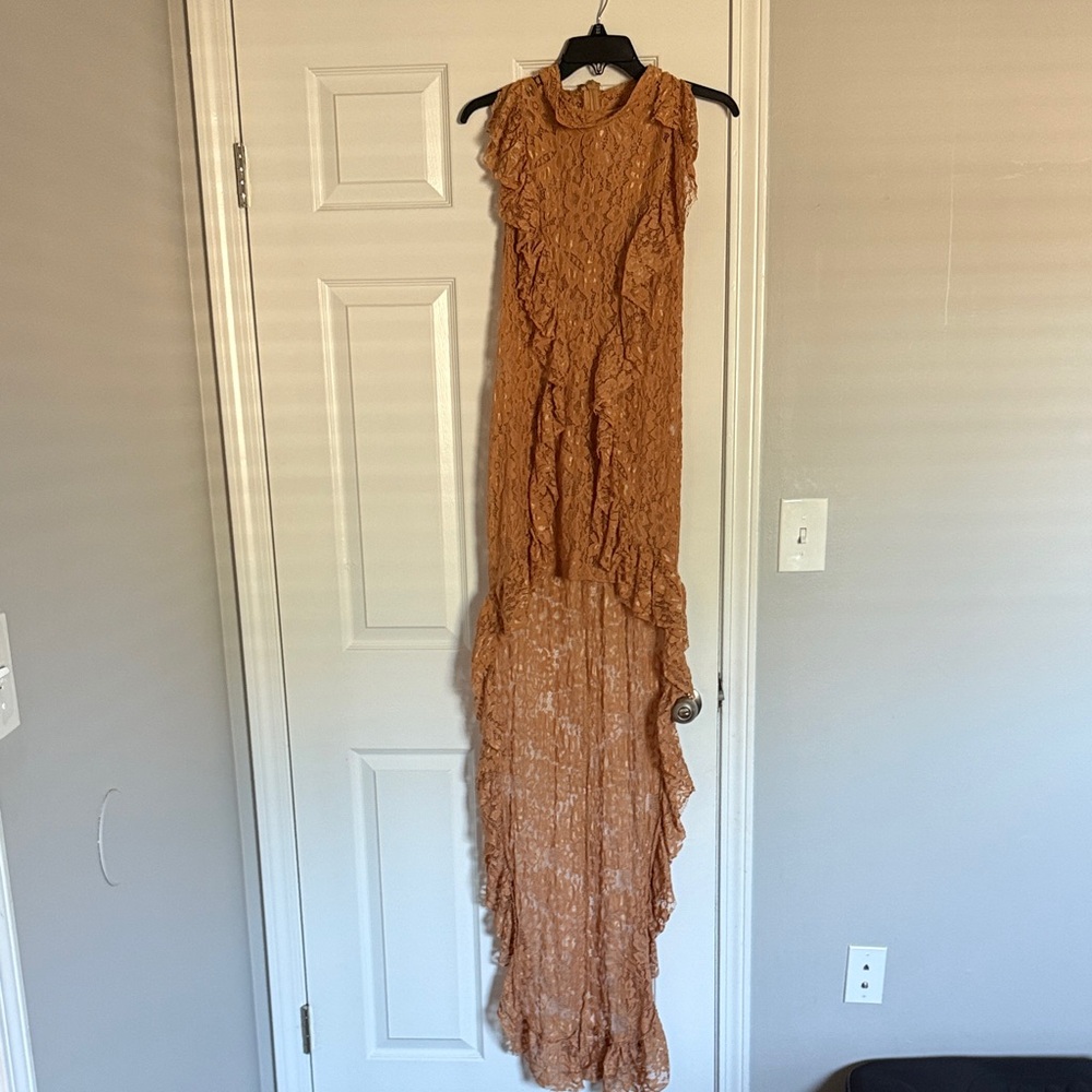 Elegant Tan lace Sleeveless Dress